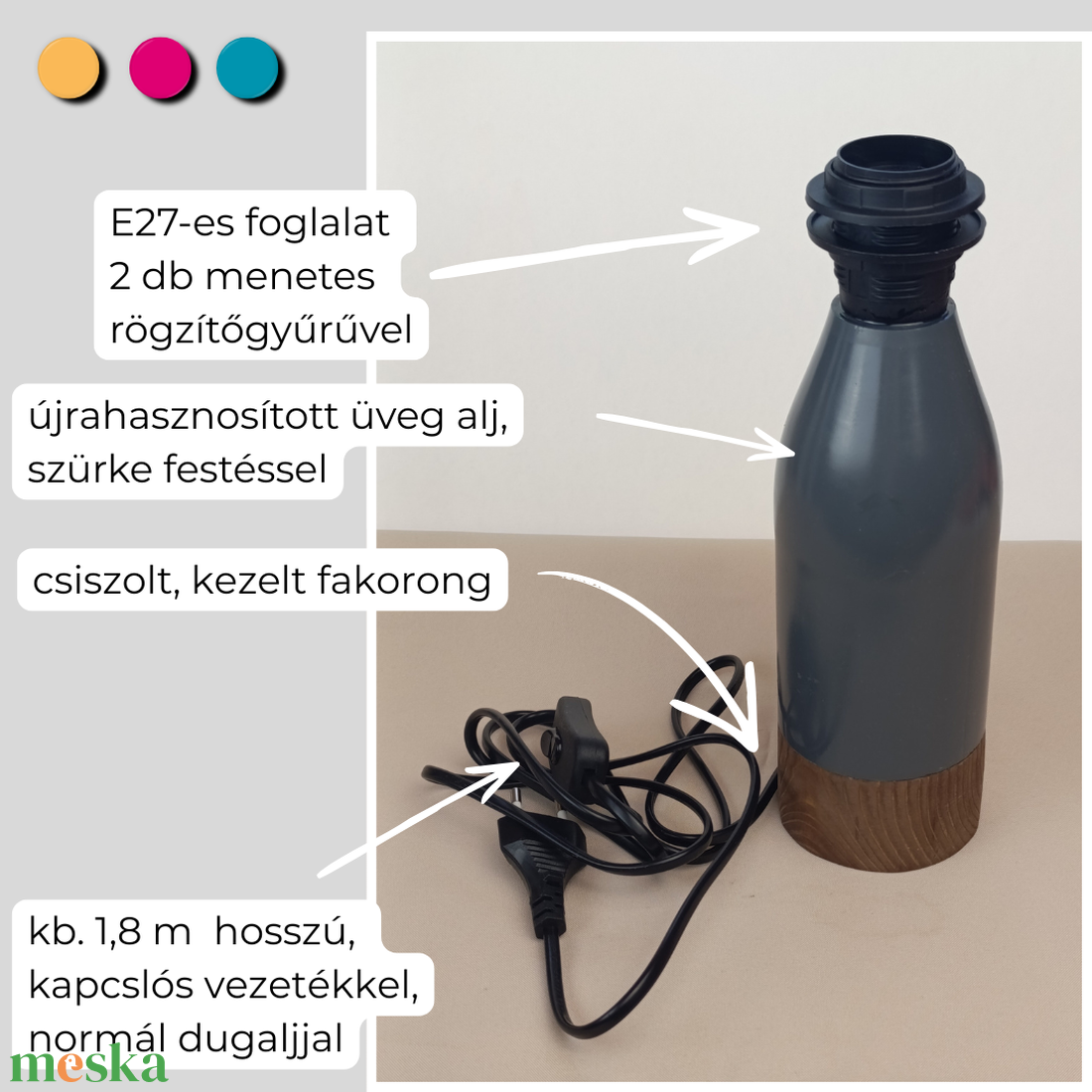 Sötétszürke - Újrahasznosított üveg asztali lámpaalj � E27 foglalattal - otthon & életmód - lámpa - asztali lámpa - Meska.hu