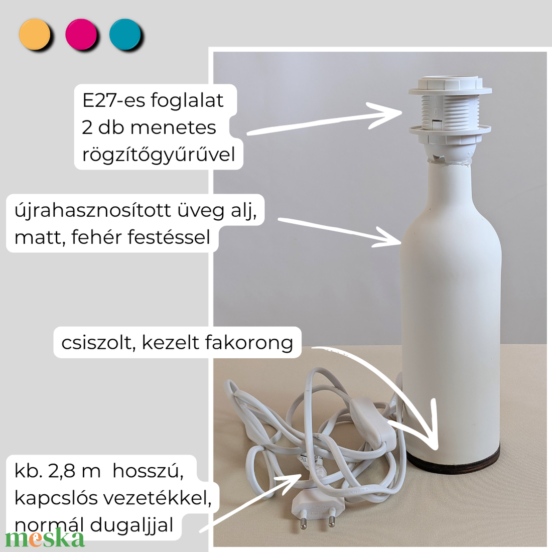 Fehér - Újrahasznosított üveg asztali lámpaalj � E27 foglalattal - otthon & életmód - lámpa - asztali lámpa - Meska.hu