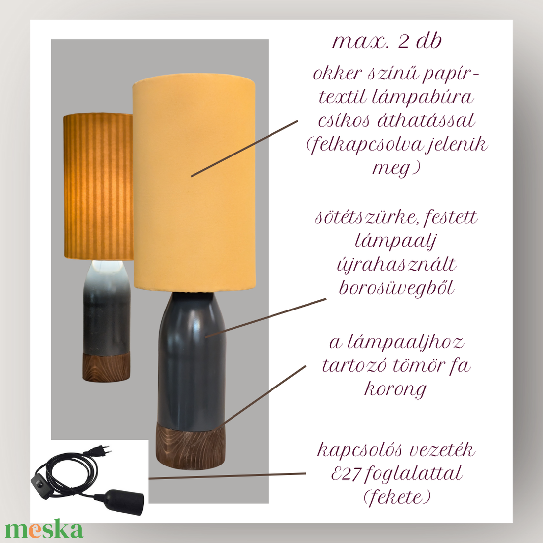 1 db Okker asztali lámpa csíkos áthatással - otthon & életmód - lámpa - asztali lámpa - Meska.hu