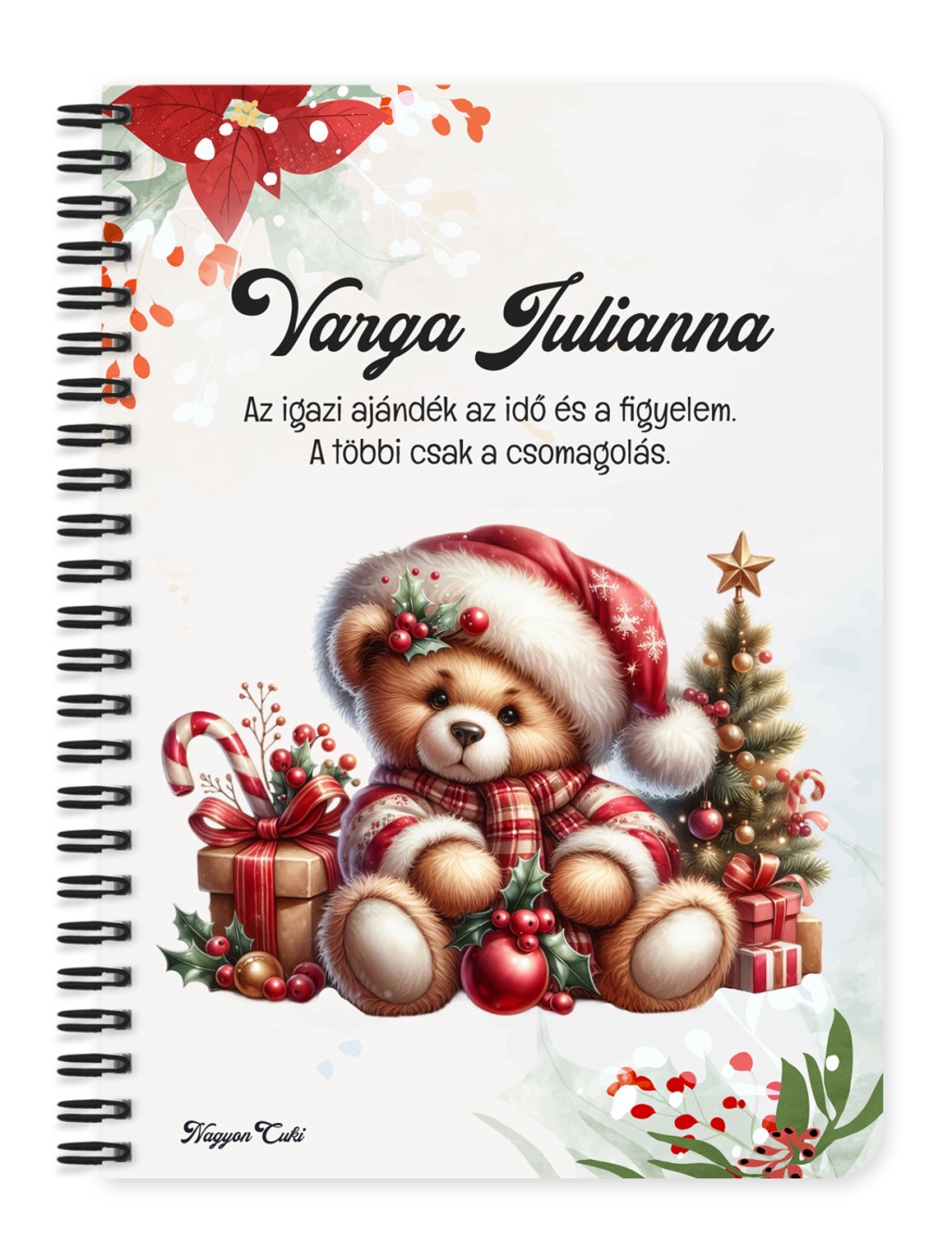 Személyre szabható - Karácsonyi Teddy maci (ajándékok) mintás A5-ös füzet - otthon & életmód - papír, írószer - jegyzetfüzet & napló - Meska.hu