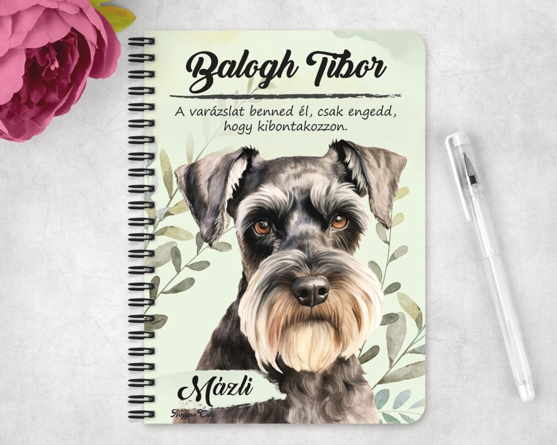 Személyre szabható - Törpe schnauzer portré mintás A5-ös füzet - otthon & életmód - papír, írószer - jegyzetfüzet & napló - Meska.hu