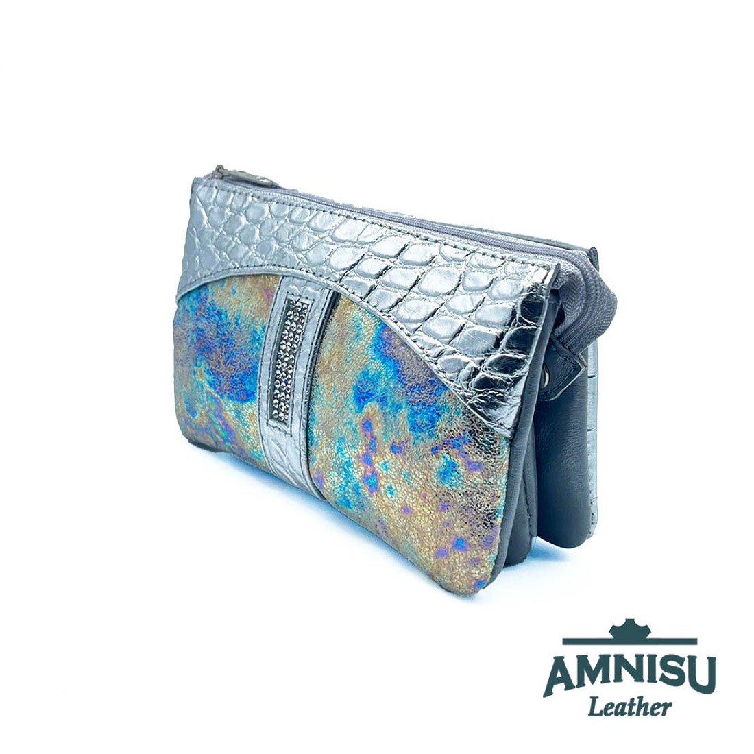 Ezüst krokkómintás - hologramos egyenes kristály köves női pénztárca G1002 -  - Meska.hu