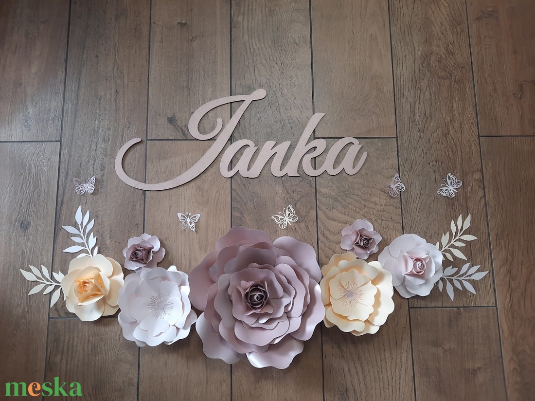 Papírvirág szett  - baba - mama - babaszoba dekoráció - gyerek névtábla - Meska.hu