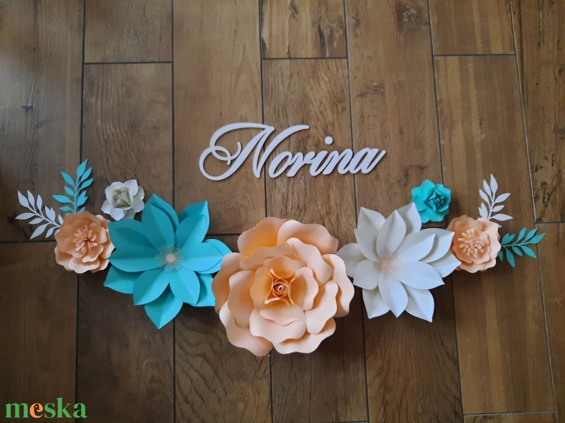 Papírvirág szett  - baba - mama - babaszoba dekoráció - gyerek névtábla - Meska.hu