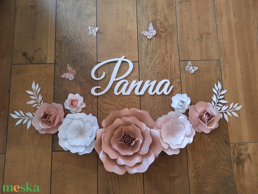 Papírvirág szett  - baba - mama - babaszoba dekoráció - gyerek névtábla - Meska.hu