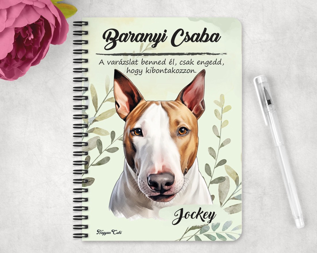 Személyre szabható - Barna Bullterrier portré mintás A6-os füzet - otthon & életmód - papír, írószer - jegyzetfüzet & napló - Meska.hu