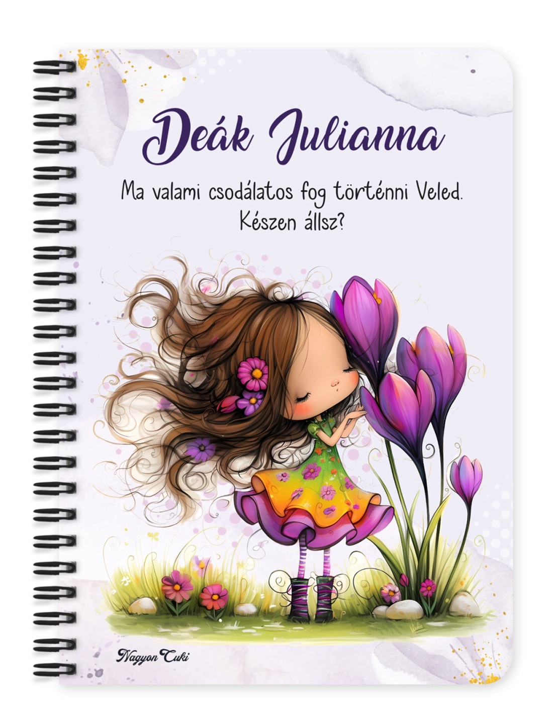 Személyre szabható - Cuki krókusz virágos tündér mintás A6-os füzet - otthon & életmód - papír, írószer - jegyzetfüzet & napló - Meska.hu