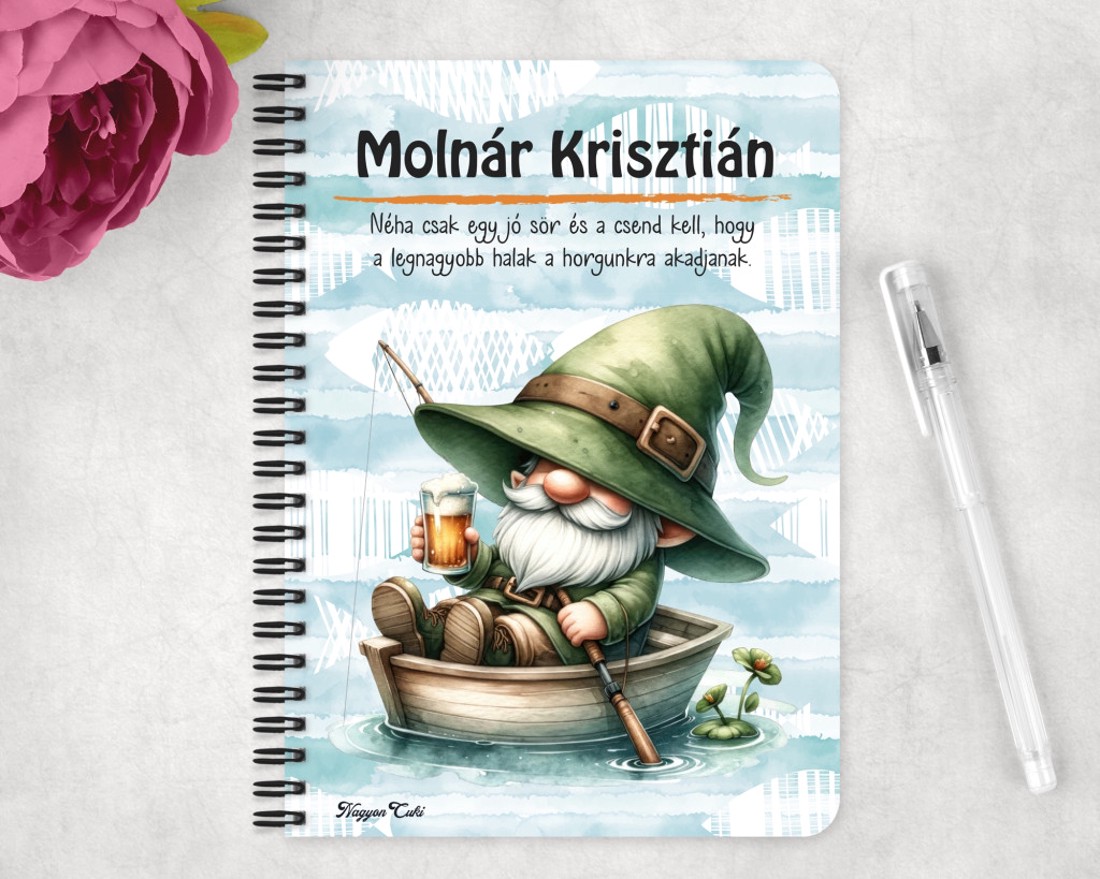 Személyre szabható - Horgász manó és egy korsó sör mintás A6-os füzet - otthon & életmód - papír, írószer - jegyzetfüzet & napló - Meska.hu