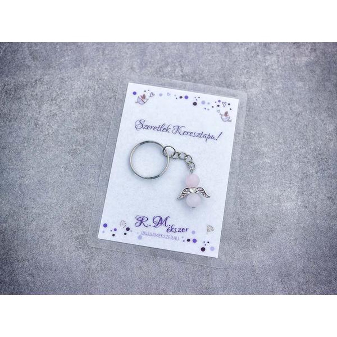 Szeretlek Keresztapa kulcstartó rózsakvarccal - táska & tok - kulcstartó & táskadísz - kulcstartó - Meska.hu