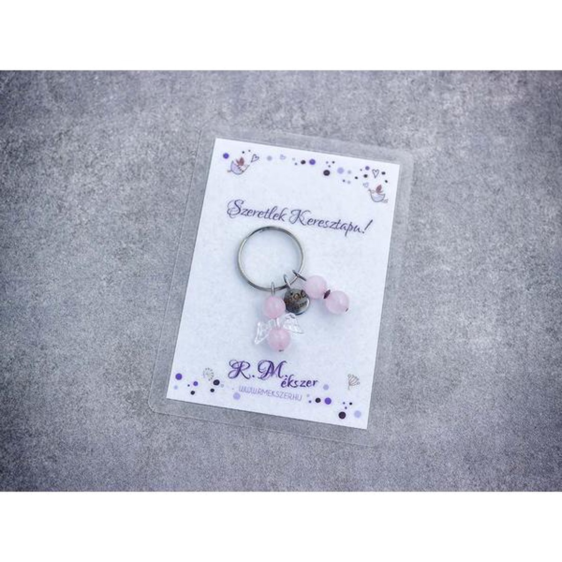 Szeretlek Keresztapa kulcstartó rózsakvarccal - táska & tok - kulcstartó & táskadísz - kulcstartó - Meska.hu