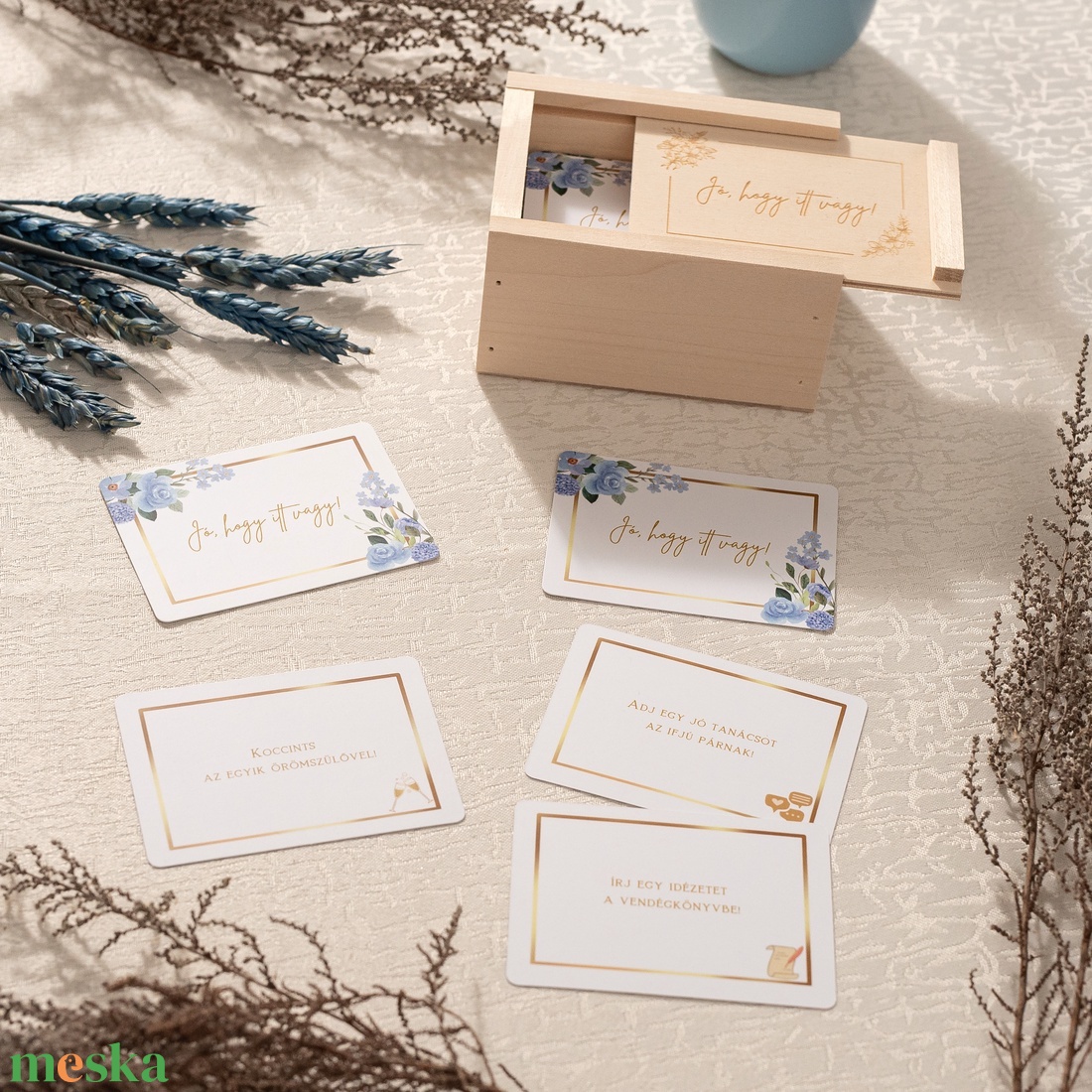 Esküvői partijáték - 50 lap - Kék hátlappal - esküvő - emlék & ajándék - köszönőajándék - Meska.hu