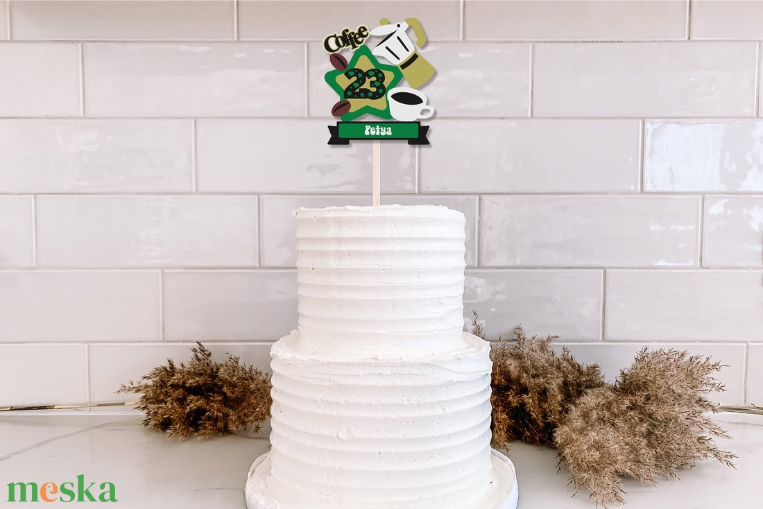 Kávés, névre szóló, számos torta beszúró, színes topper, fából - otthon & életmód - konyhafelszerelés, tálalás - sütés, főzés - sütidísz - Meska.hu