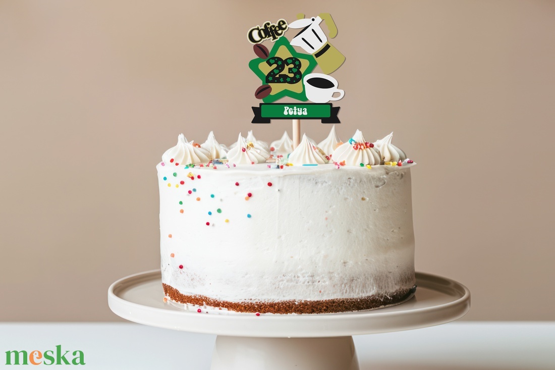 Kávés, névre szóló, számos torta beszúró, színes topper, fából - otthon & életmód - konyhafelszerelés, tálalás - sütés, főzés - sütidísz - Meska.hu