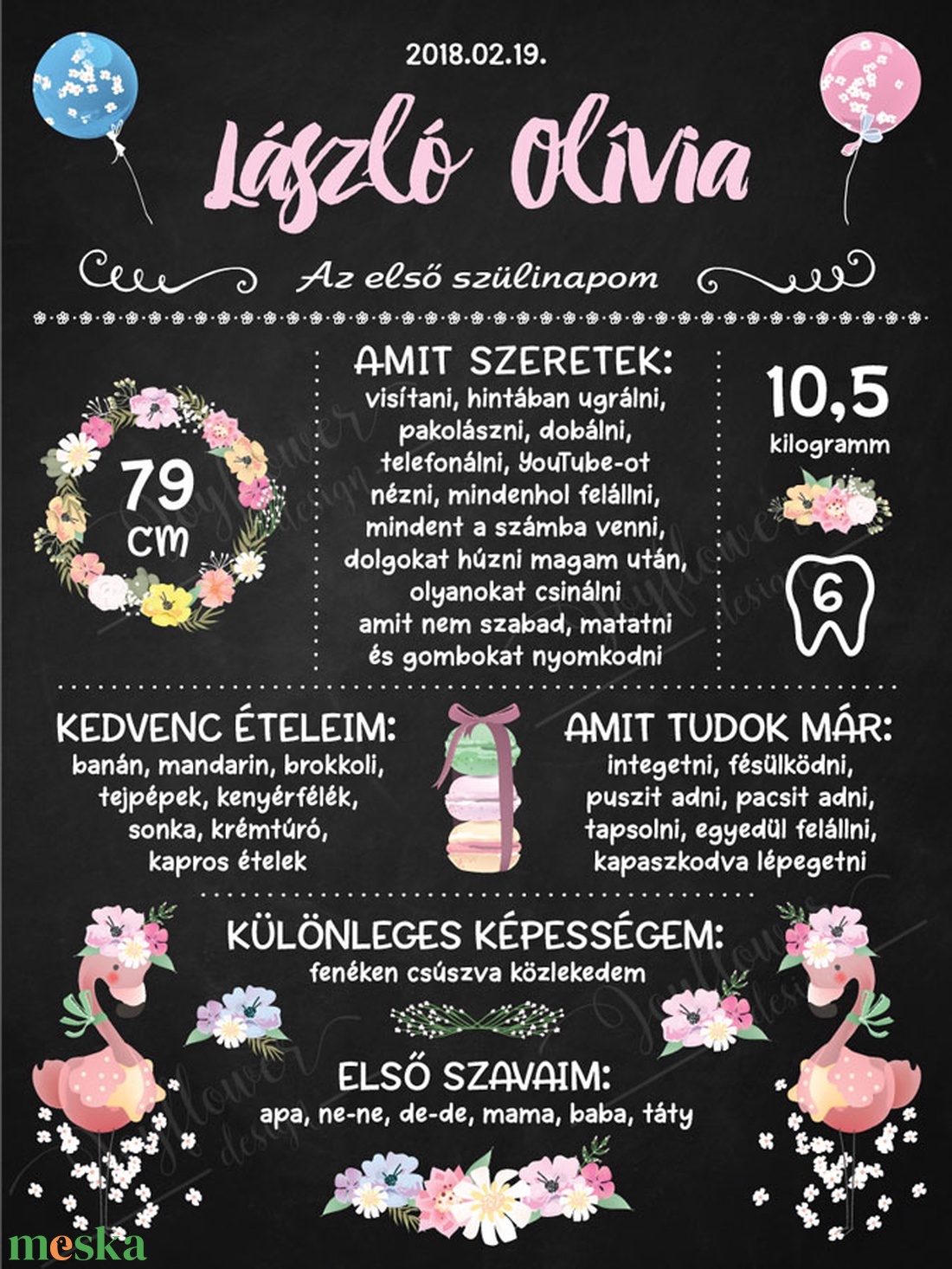 Flamingós születésnapi poszter krétatábla stílusban  - otthon & életmód - dekoráció - kép & falikép - poszter - Meska.hu