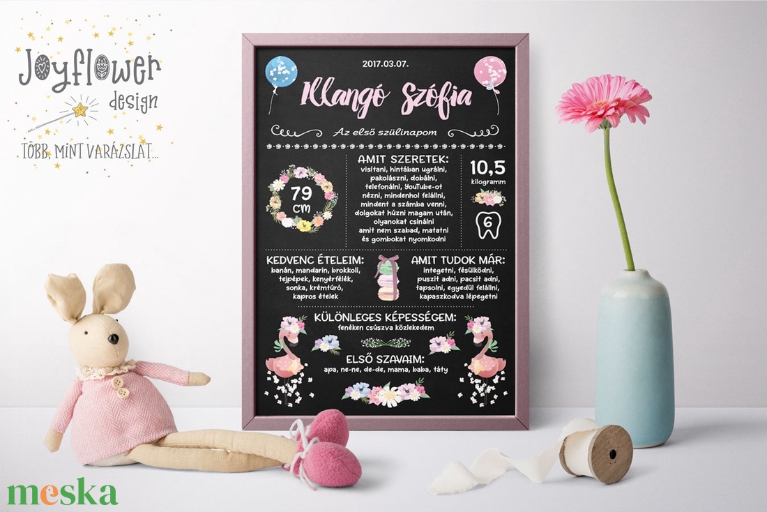 Flamingós születésnapi poszter krétatábla stílusban  - otthon & életmód - dekoráció - kép & falikép - poszter - Meska.hu
