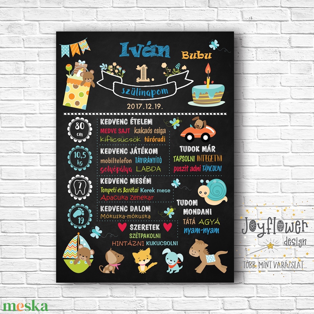Szülinapi poszter kisfiús grafikával krétatábla stílus - otthon & életmód - dekoráció - kép & falikép - poszter - Meska.hu