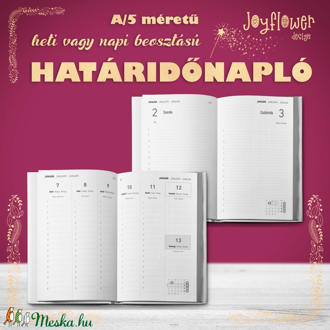 Határidőnapló/agenda skandináv stílusú borítóval - A/5 méretű heti vagy napi beosztású -  - Meska.hu
