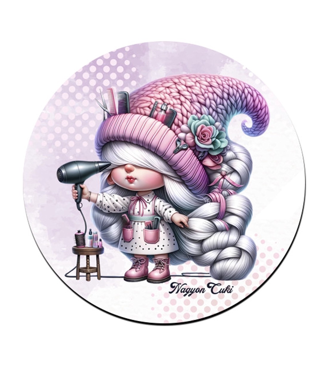 Fodrász manólány hajszárítóval mintás bögre alátét - otthon & életmód - konyhafelszerelés, tálalás - tálalás - tányér- és poháralátét - Meska.hu