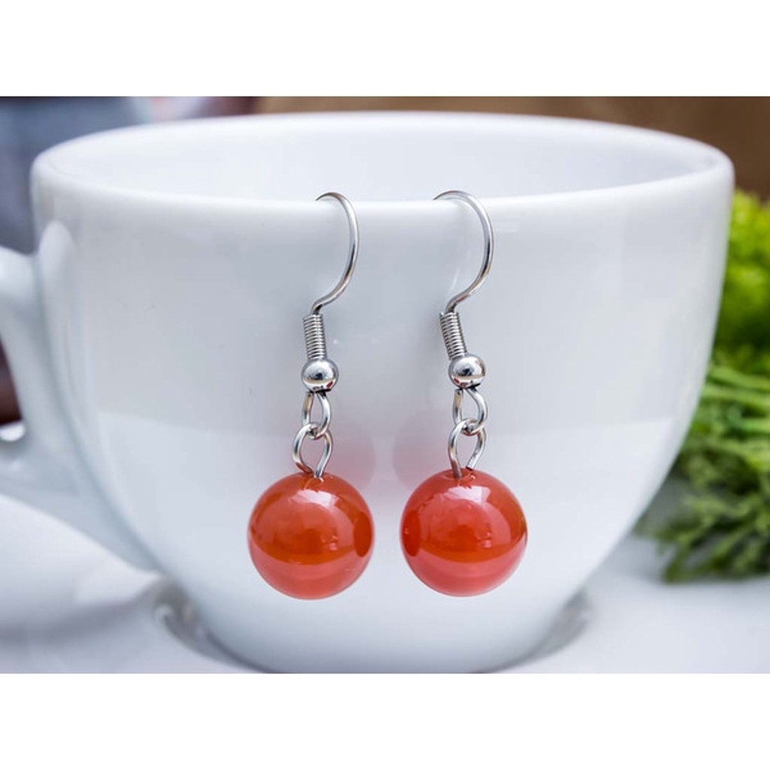 Karneol lógós fülbevaló 8mm - ékszer - fülbevaló - lógó fülbevaló - Meska.hu