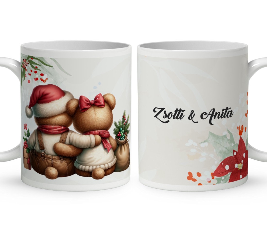 Névvel kérhető - Karácsonyi Teddy maci - együtt (kantáros) mintás bögre - otthon & életmód - konyhafelszerelés, tálalás - tálalás - bögre & csésze - Meska.hu