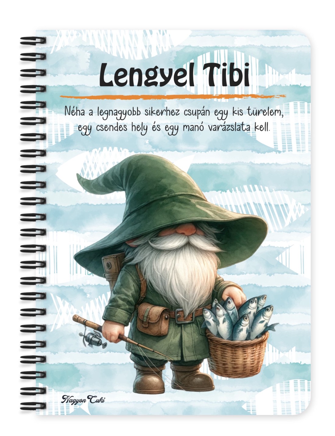 Személyre szabható - Horgász manó sikeres nap mintás A5-ös füzet - otthon & életmód - papír, írószer - jegyzetfüzet & napló - Meska.hu