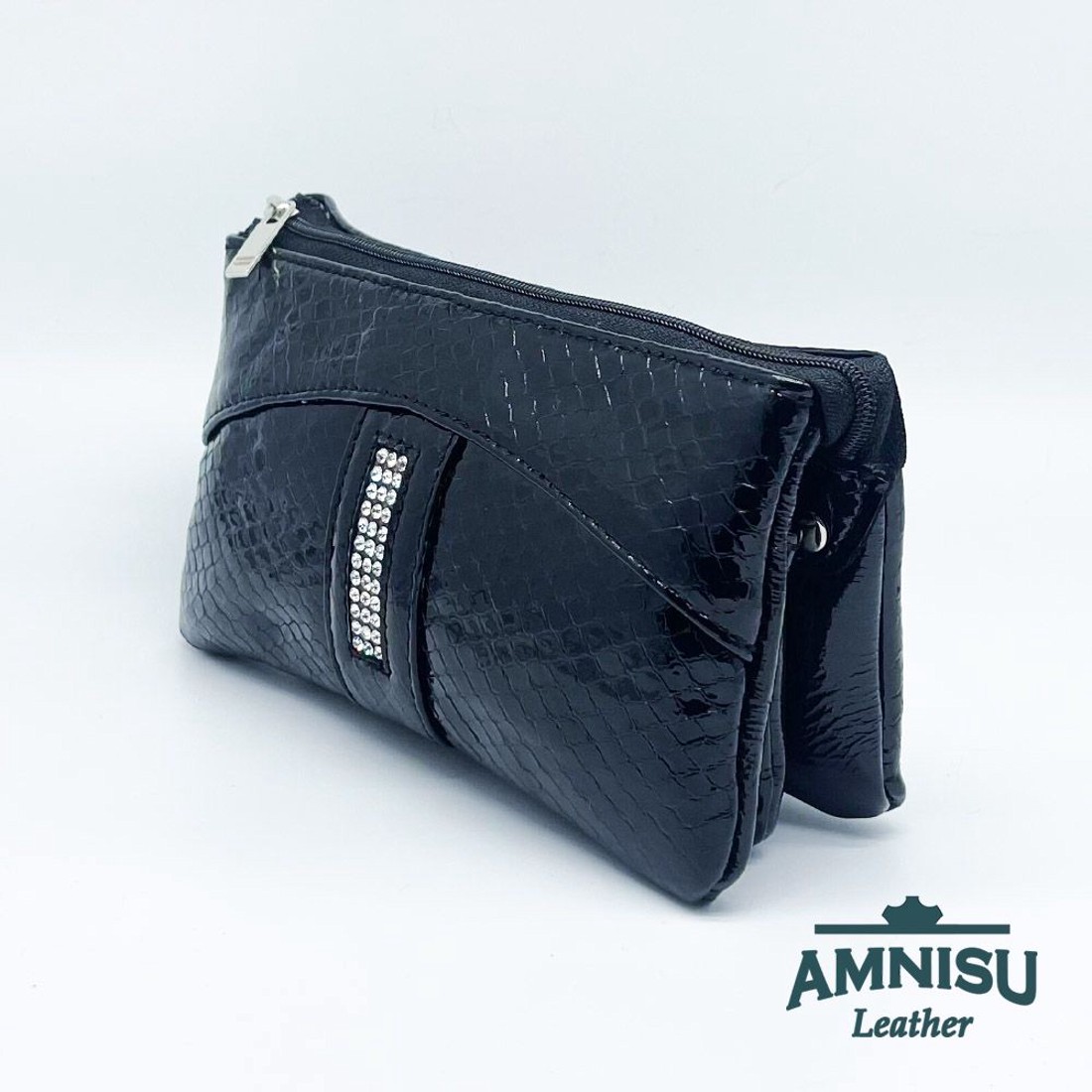 Fekete lakk kígyómintás egyenes kristály köves női pénztárca G8023 - táska & tok - pénztárca & más tok - pénztárca - női pénztárca - Meska.hu