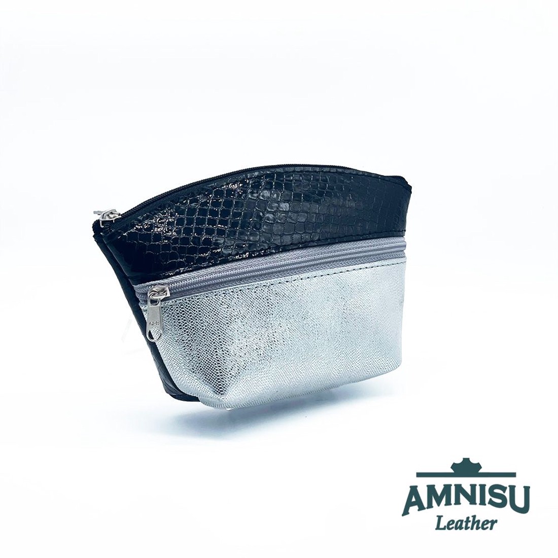 Fekete lakk kígyómintás - ezüst mintás kettő cipzáras neszeszer I8023 - táska & tok - neszesszer - Meska.hu