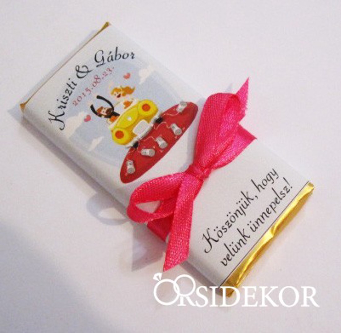 Köszönetajándék csoki autós masnival átkötve - esküvő - emlék & ajándék - köszönőajándék - Meska.hu