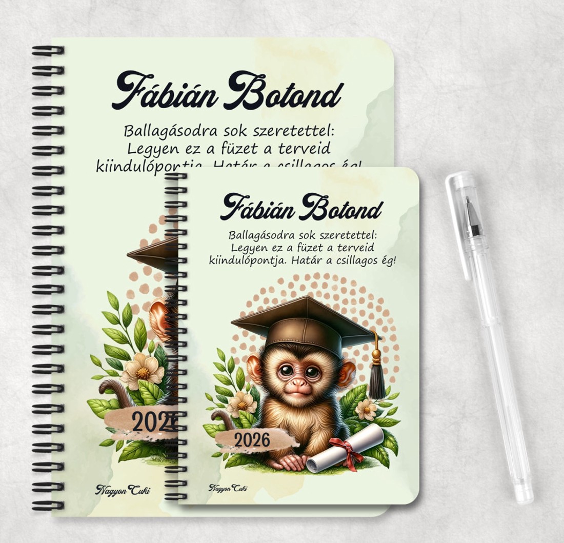 Személyre szabható - 2026 Ballagás - Majom mintás füzet - otthon & életmód - papír, írószer - jegyzetfüzet & napló - Meska.hu