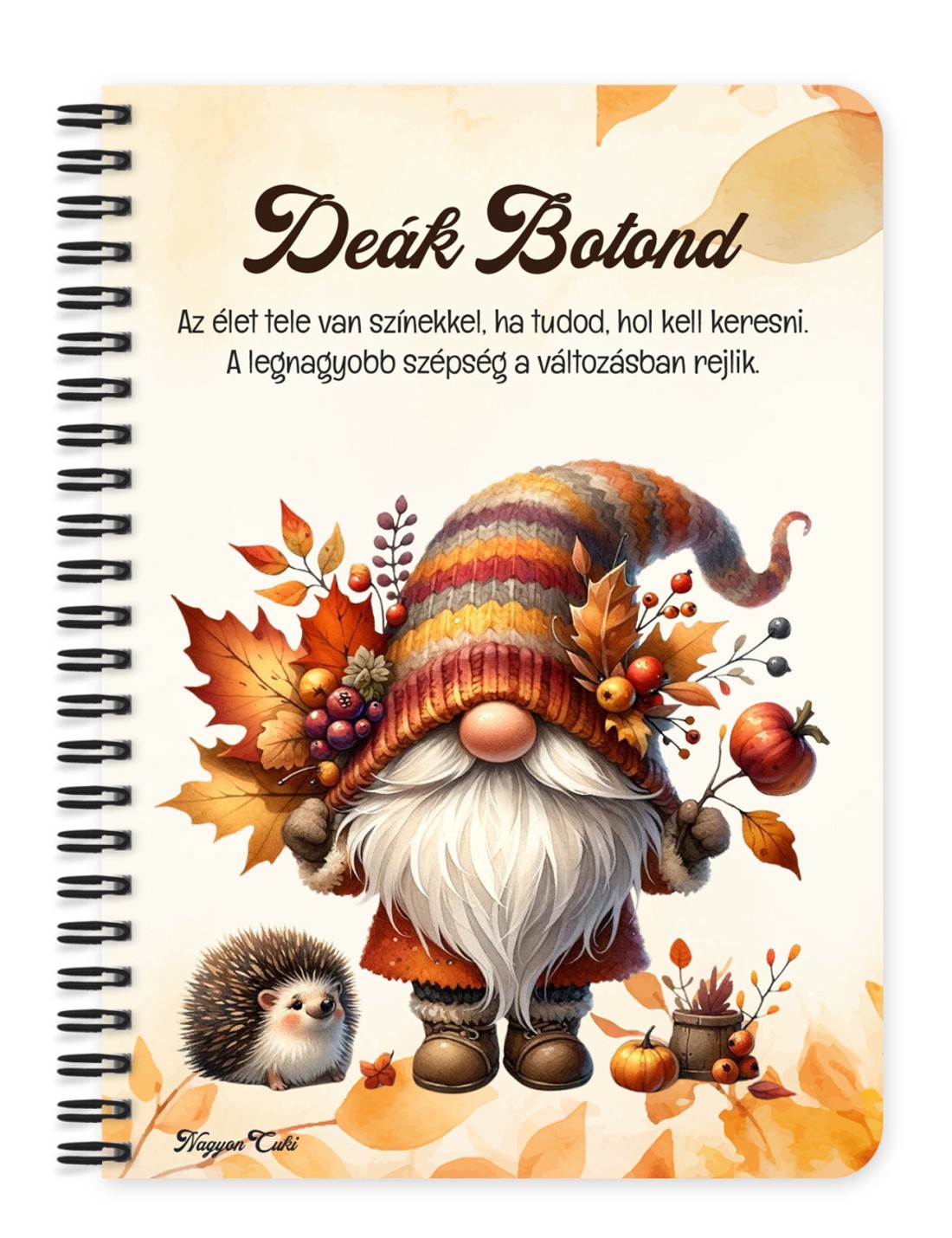 Személyre szabható - Cuki őszi manó sünikével mintás A6-os füzet - otthon & életmód - papír, írószer - jegyzetfüzet & napló - Meska.hu
