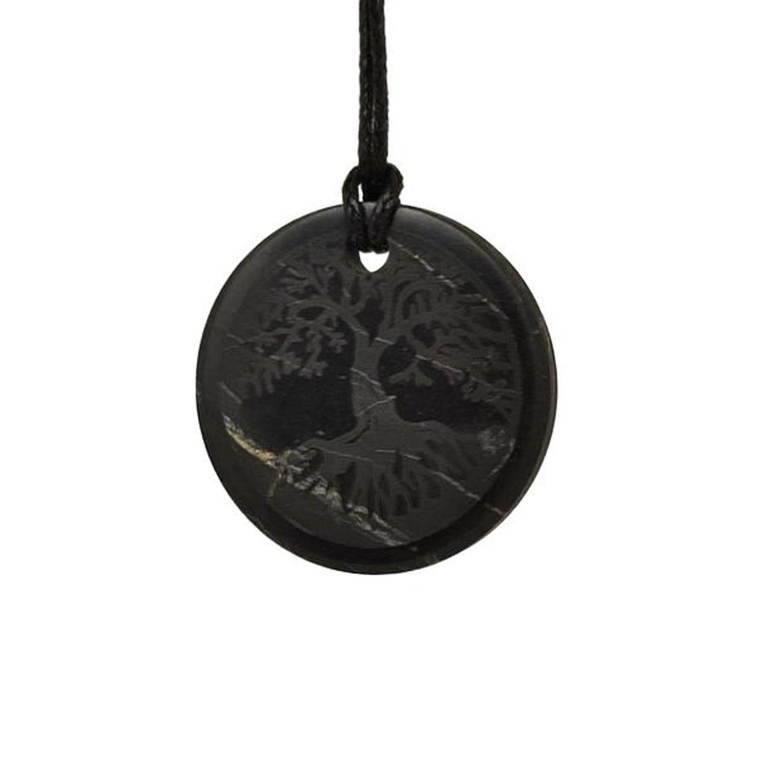 Shungit medál életfa gravírozott 30mm - ékszer - nyaklánc - medál - Meska.hu
