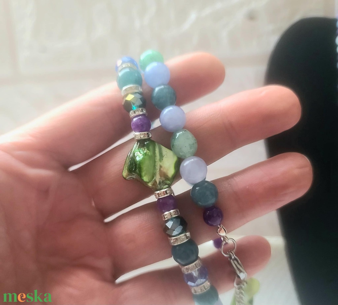 Türkiz árnyalatú nyári ékszerszett � Gyógyító kövekből készült egyedi karkötőpáros és fülbevaló - ékszer - ékszerszett - Meska.hu