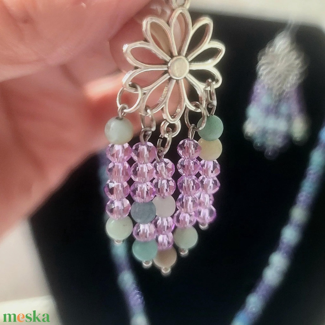 Türkiz árnyalatú nyári ékszerszett � Gyógyító kövekből készült egyedi karkötőpáros és fülbevaló - ékszer - ékszerszett - Meska.hu