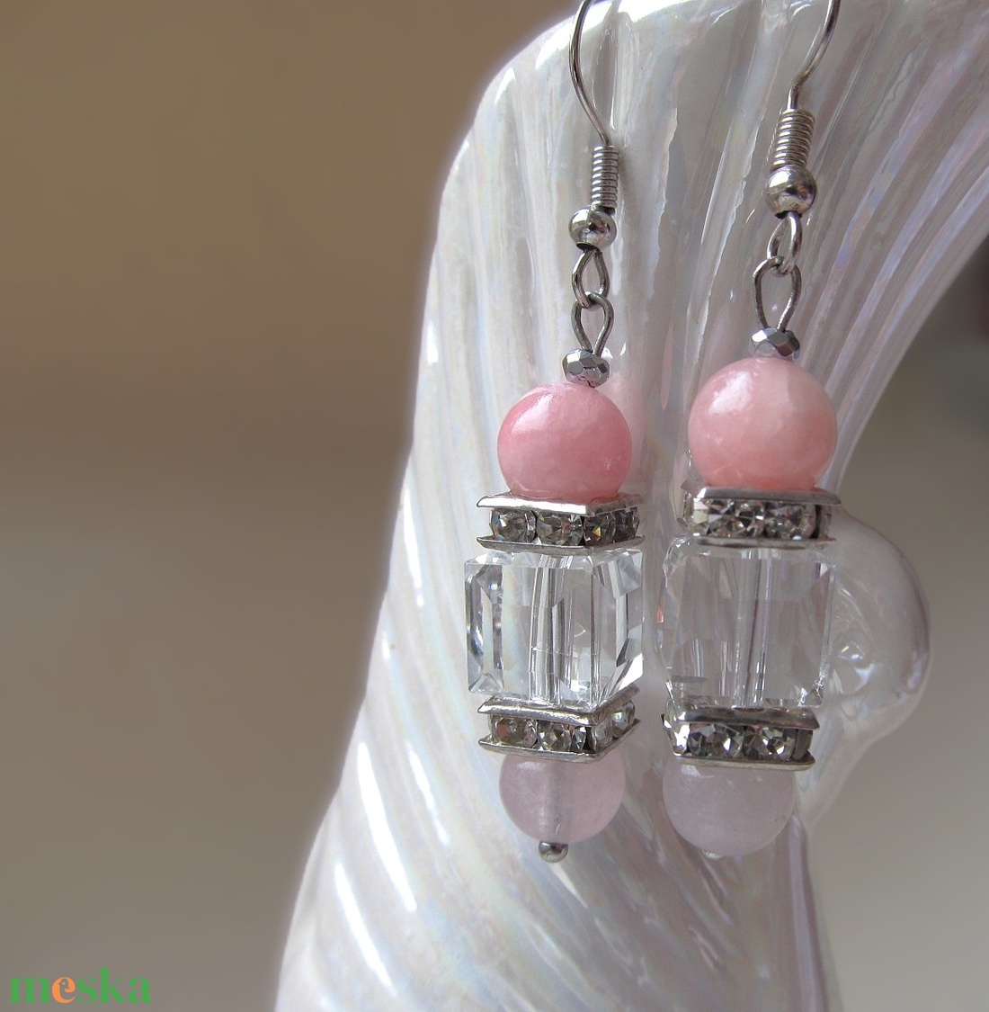  Csillogó  Perzsa Jáde kristály fülbevaló - ékszer - fülbevaló - lógó fülbevaló - Meska.hu