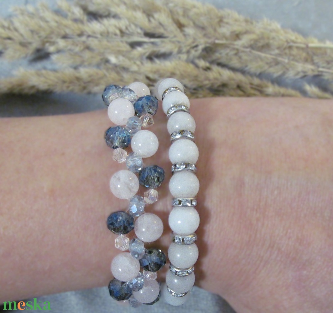 Rózsakvarc és kristály karkötő szett - ékszer - ékszerszett - Meska.hu