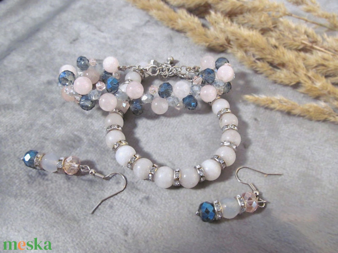 Rózsakvarc és kristály karkötő szett - ékszer - ékszerszett - Meska.hu