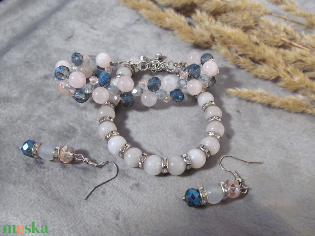 Rózsakvarc és kristály karkötő szett - ékszer - ékszerszett - Meska.hu