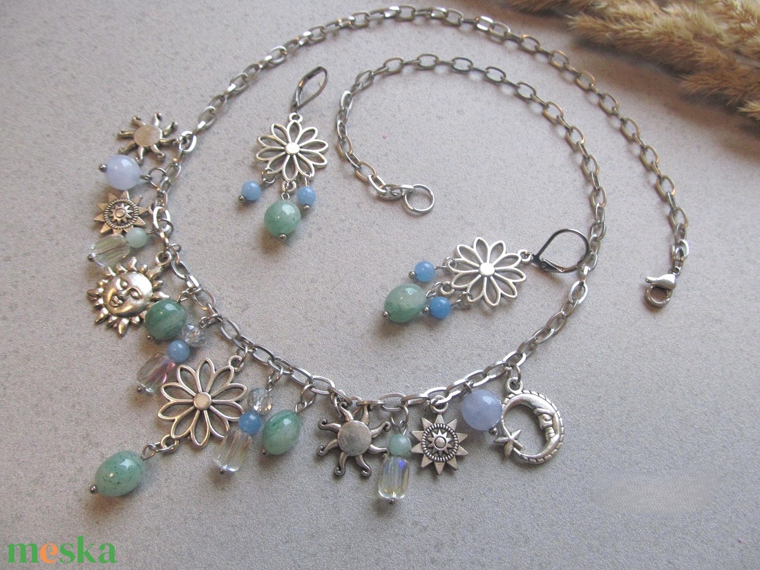 Harmónia varázsa charm ékszerszett  különleges kézműves alkotás akvamarin és aventurin kövekkel - ékszer - ékszerszett - Meska.hu
