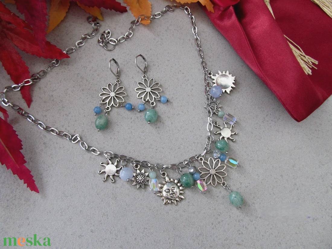 Harmónia varázsa charm ékszerszett  különleges kézműves alkotás akvamarin és aventurin kövekkel - ékszer - ékszerszett - Meska.hu