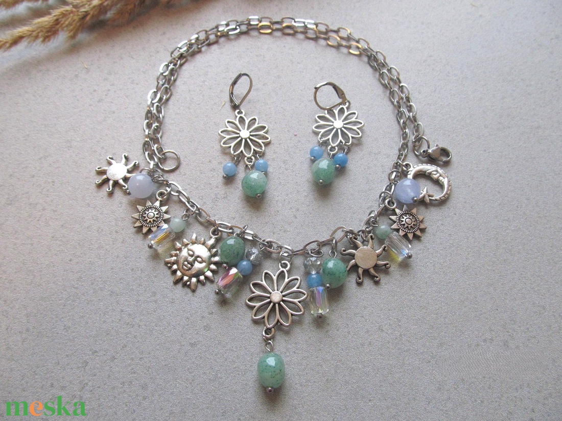 Harmónia varázsa charm ékszerszett  különleges kézműves alkotás akvamarin és aventurin kövekkel - ékszer - ékszerszett - Meska.hu