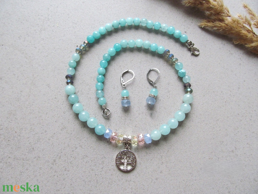 Elegáns amazonit ékszerszett Életfa medállal - ékszer - ékszerszett - Meska.hu