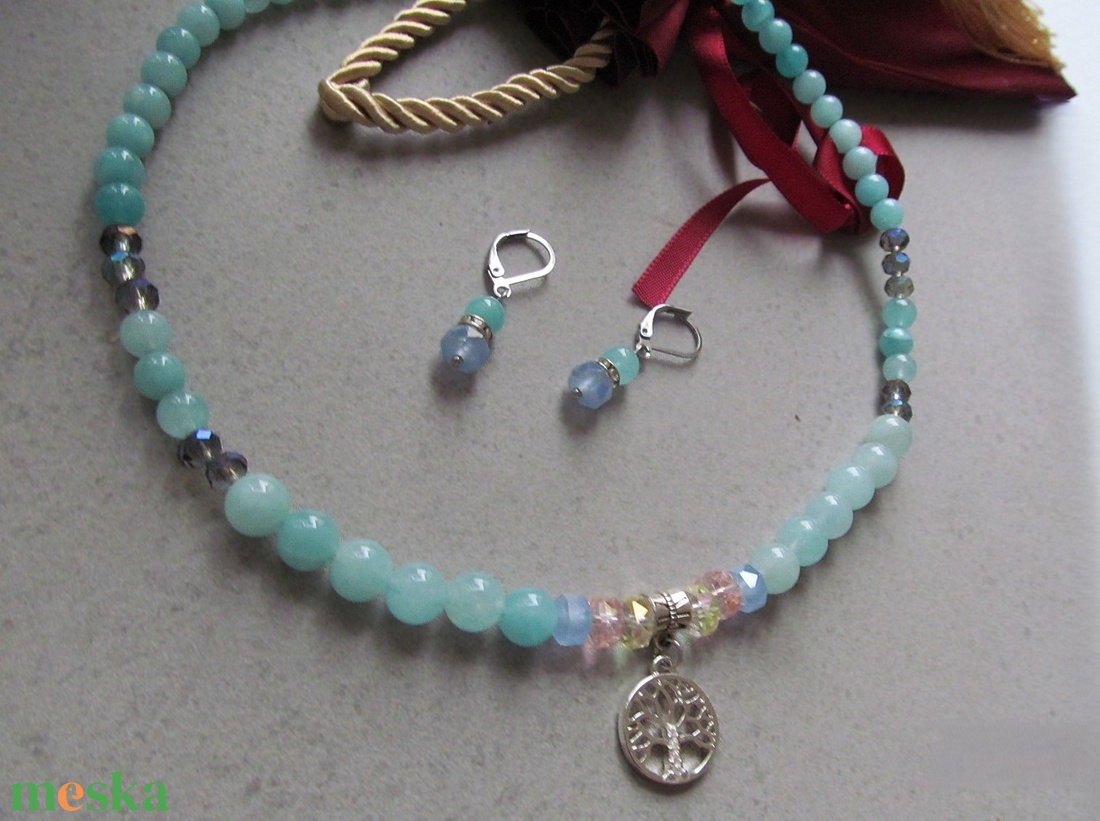 Elegáns amazonit ékszerszett Életfa medállal - ékszer - ékszerszett - Meska.hu
