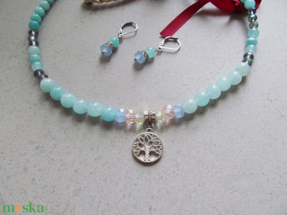 Elegáns amazonit ékszerszett Életfa medállal - ékszer - ékszerszett - Meska.hu