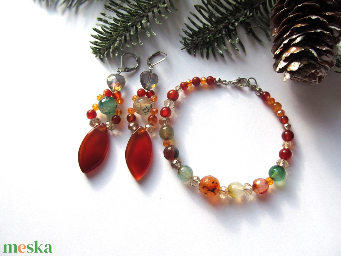 Vibráló Színű Achát Struktúra  Karkötő és Fülbevaló Ékszerszett a Természet Laborjából - ékszer - ékszerszett - Meska.hu