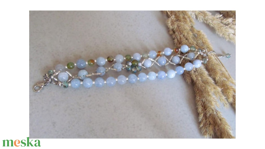  Virágzó harmónia és belső nyugalom akvamarine virágos három részes karkötő szett - ékszer - karkötő - széles karkötő - Meska.hu