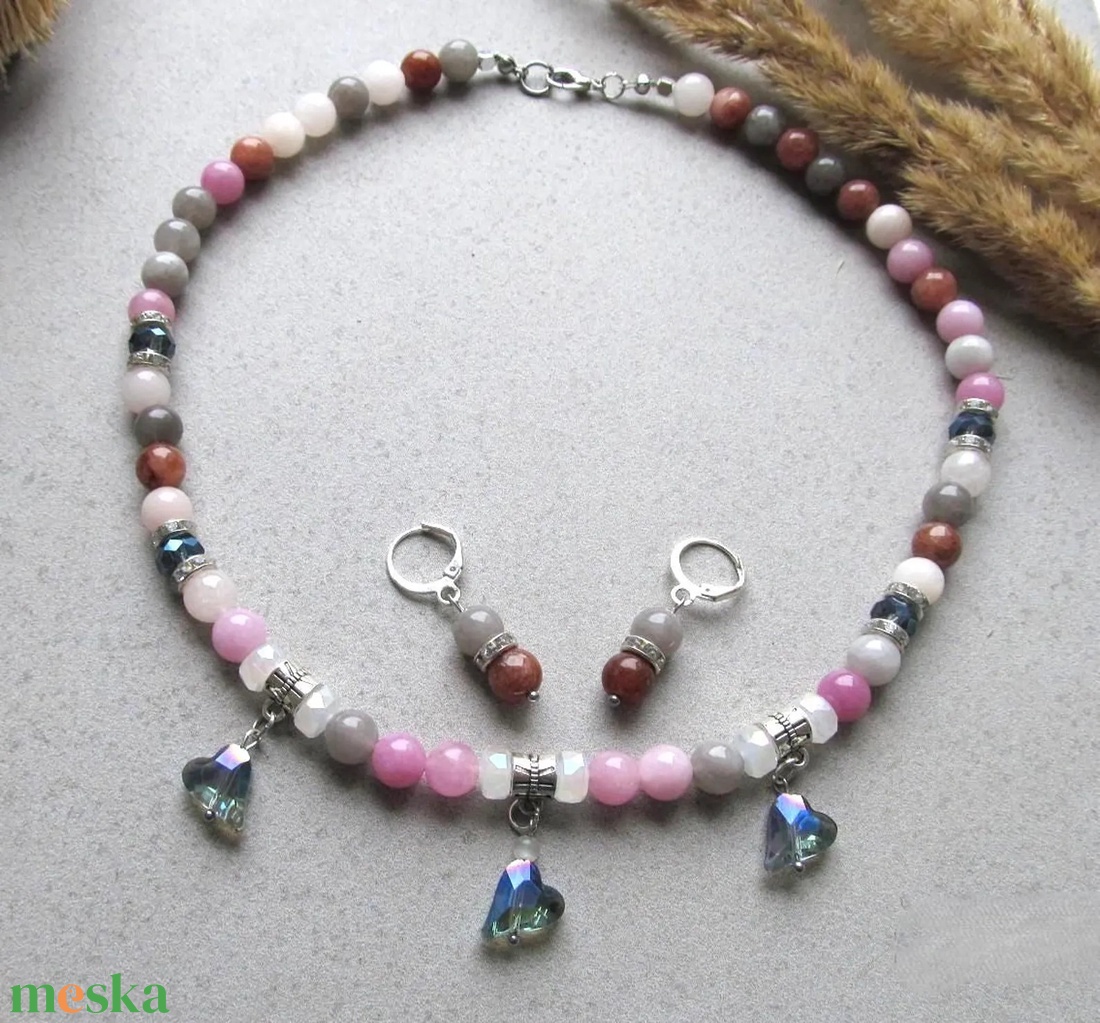 Cukor Felhő Ásvány Ékszer � Nyaklánc és Fülbevaló Szett Természetes Kövekből - ékszer - ékszerszett - Meska.hu