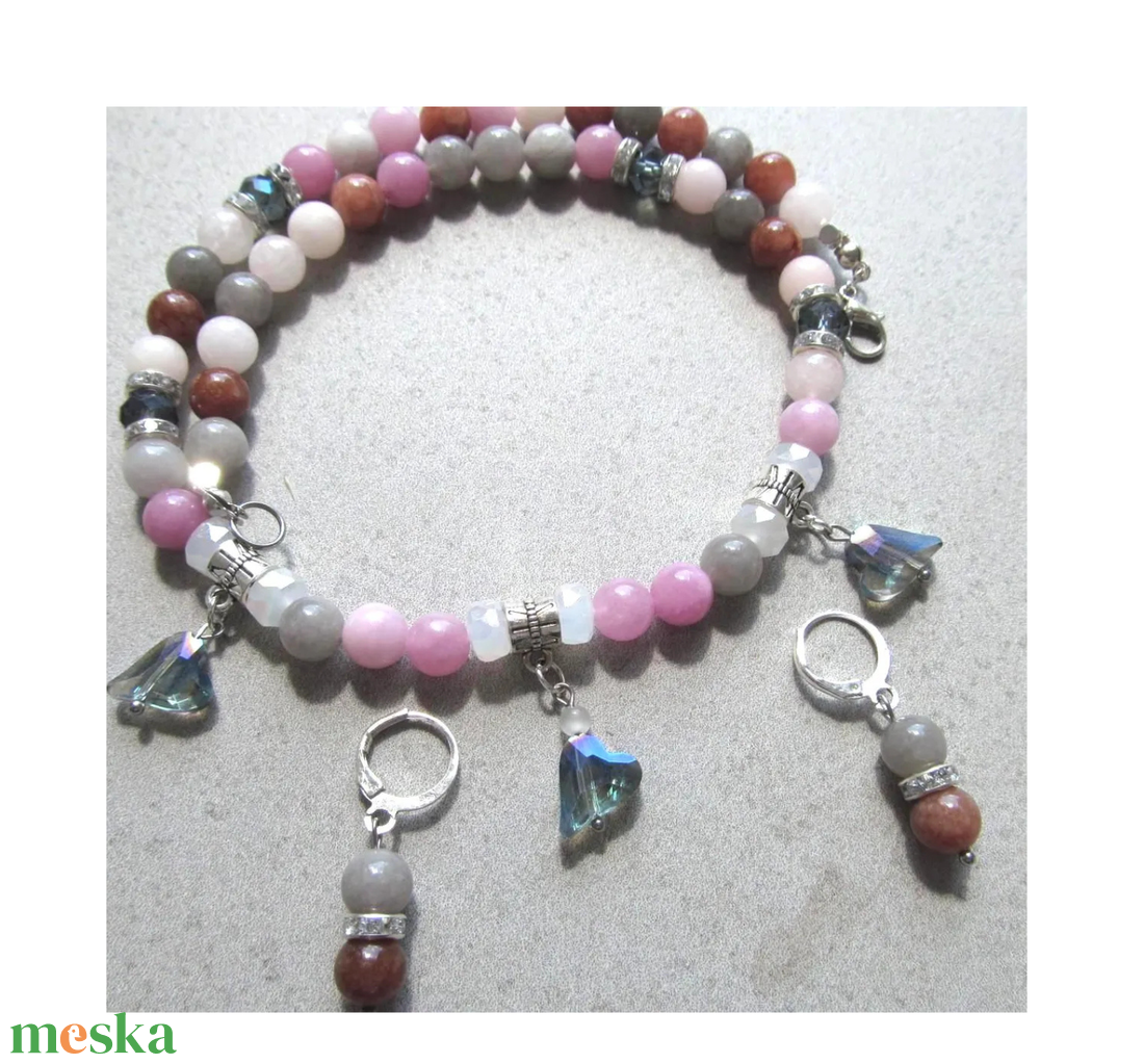 Cukor Felhő Ásvány Ékszer � Nyaklánc és Fülbevaló Szett Természetes Kövekből - ékszer - ékszerszett - Meska.hu