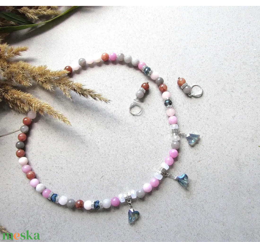 Cukor Felhő Ásvány Ékszer � Nyaklánc és Fülbevaló Szett Természetes Kövekből - ékszer - ékszerszett - Meska.hu