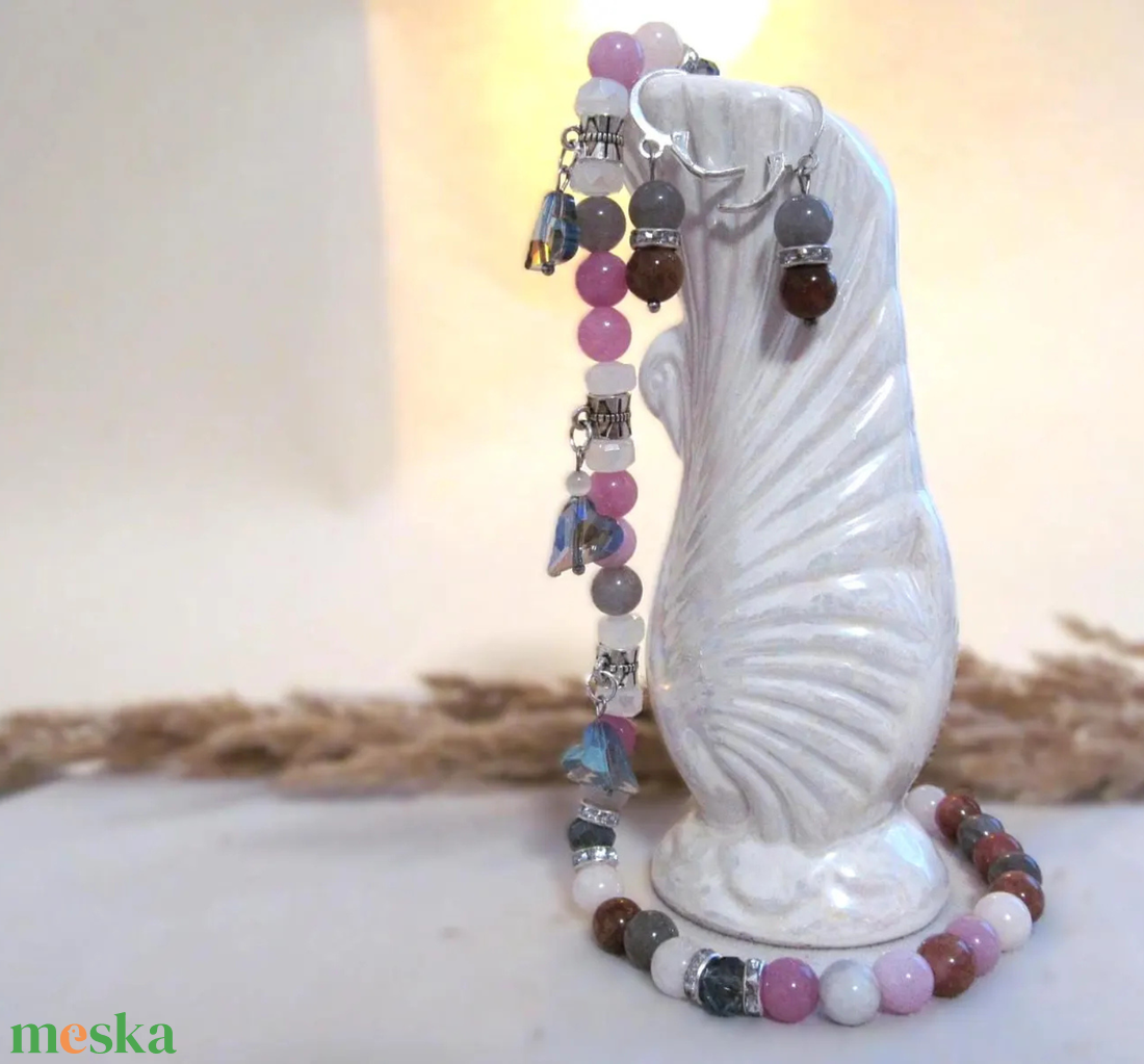 Cukor Felhő Ásvány Ékszer � Nyaklánc és Fülbevaló Szett Természetes Kövekből - ékszer - ékszerszett - Meska.hu