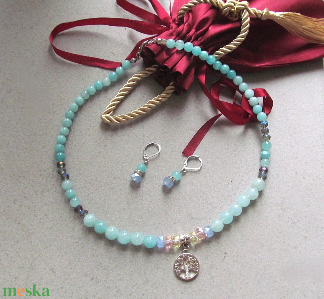 Elegáns amazonit ékszerszett Életfa medállal - ékszer - ékszerszett - Meska.hu